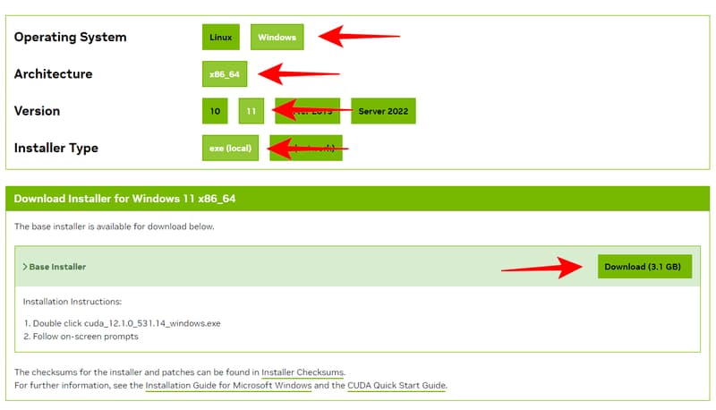 CUDA download screen