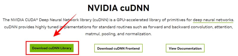 Click the button to link to the CUDNN download page