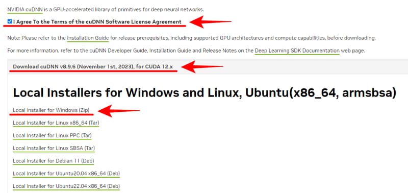 Downloading CUDNN installer