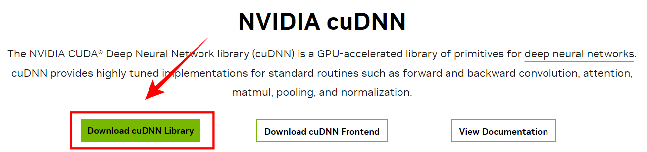CUDNNのダウンロードページへのリンクボタンをクリックする