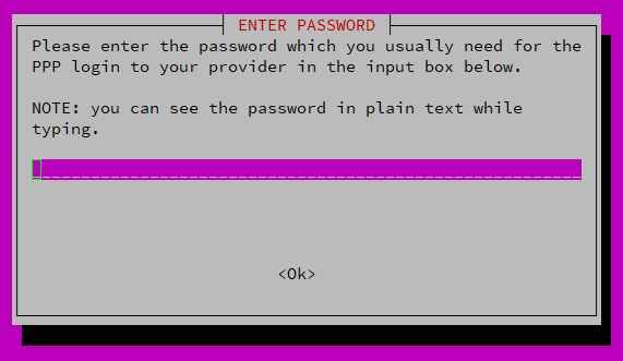 プロバイダーへのPPPログインに通常必要なパスワードを下の入力ボックスに入力してください。注：入力中にパスワードをプレーンテキストで見ることができます。